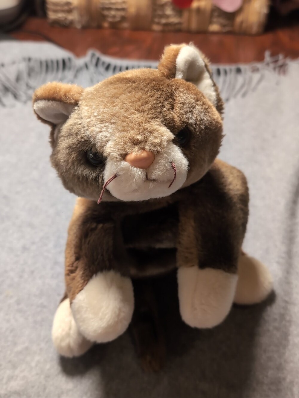 Ty Beanie Buddy "Pounce" the Calico Tabby Cat Plush (2001) – 14" Stuffed Animal